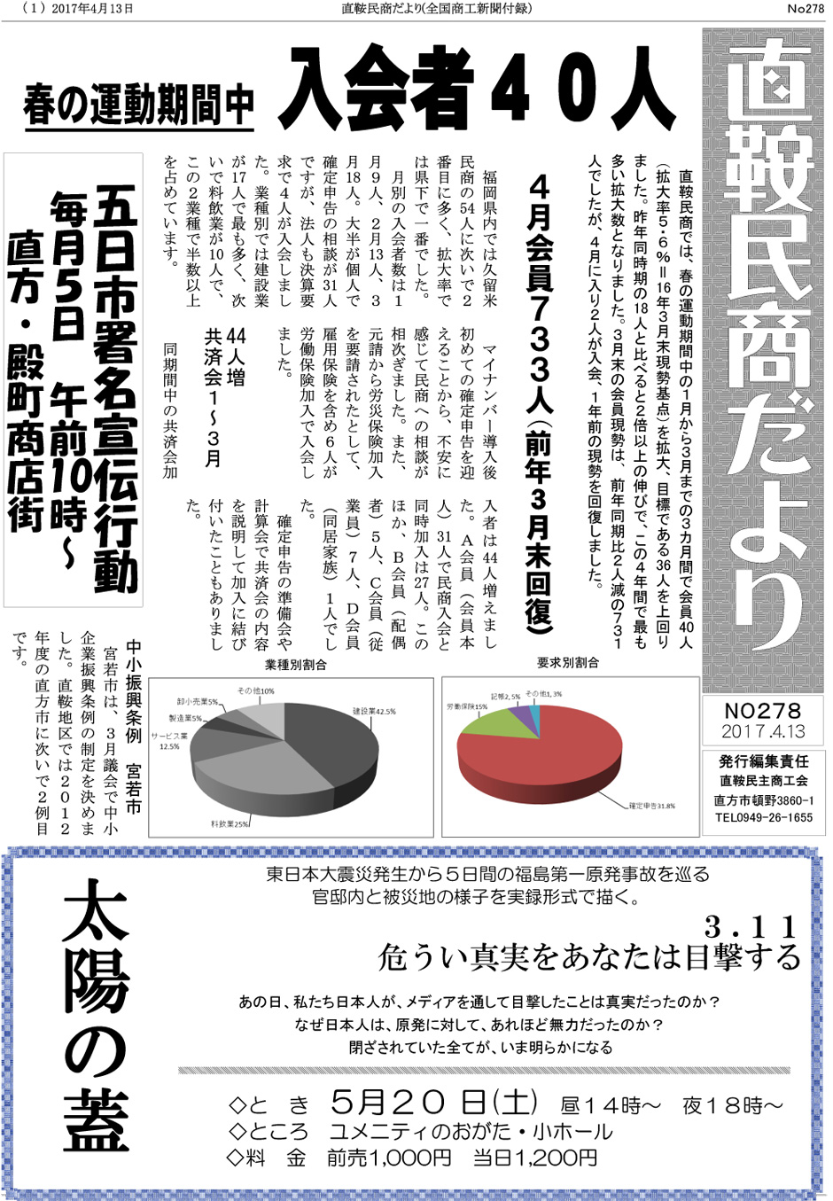 直鞍民商だより　春の運動期間中　入会者40人