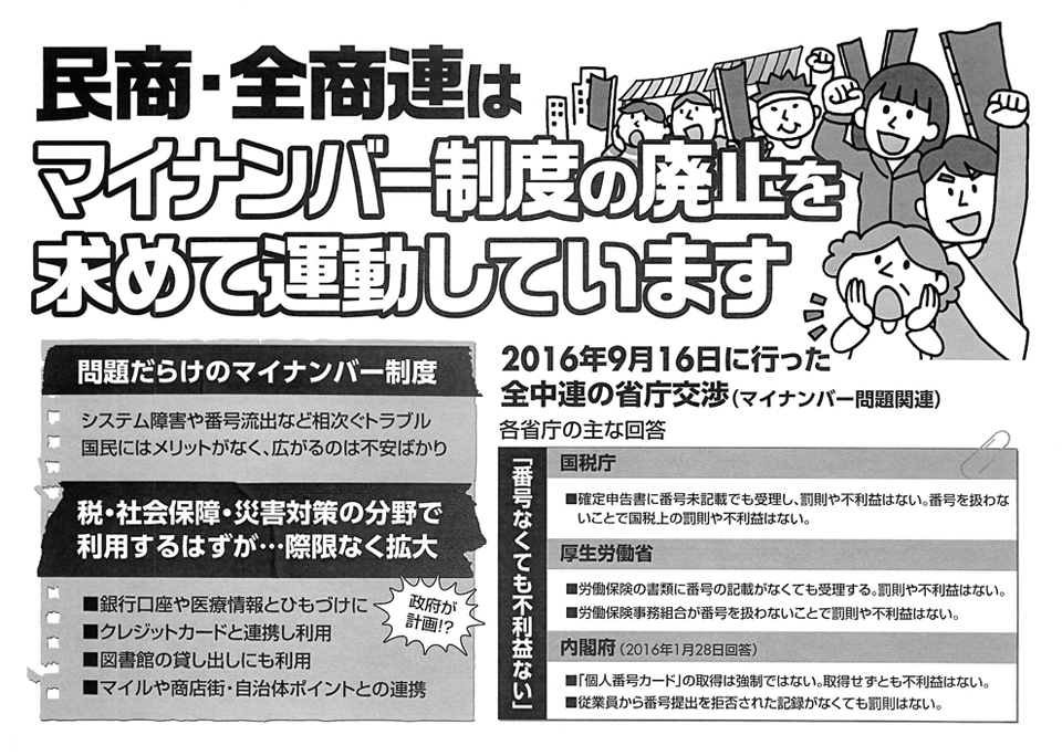 民商・全商連はマイナンバー制度の廃止を求めて運動しています